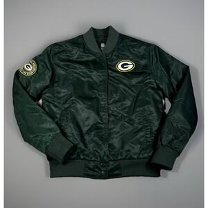 Green Bay Packers Jacket Snap Up NFL Team Apparel Women Small Quilted Lining-EUC